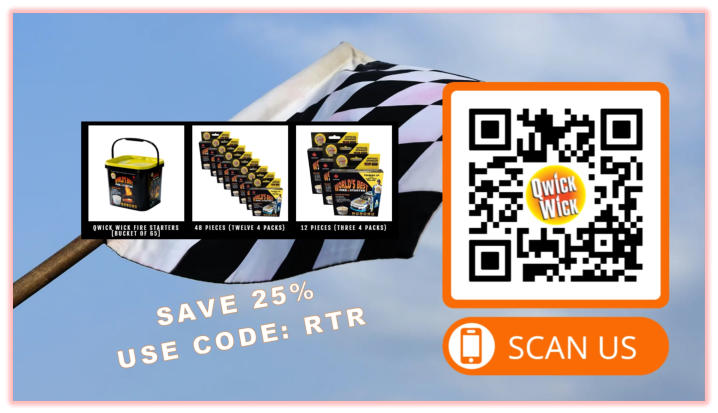 QwickWick Coupon - Save 25% using QR Code - "RTR'- Save money on World's Best Fire Starter - Use Savings Code Today. Scan or click link to purchase
